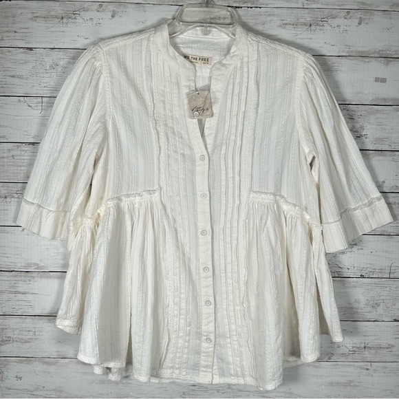 Free People We The Free  Willow Button Down Oversized Cotton XS Ivory NWT $148 - Picture 4 of 12